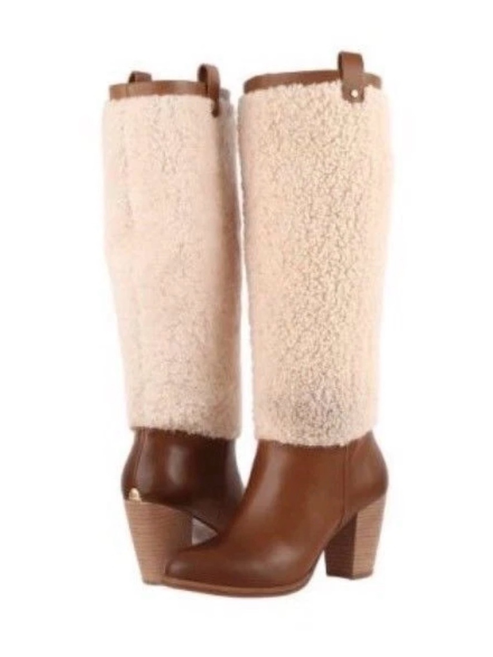 UGG Ava Exposed Fur Shearling Knee High Leather Boots Chestnut US SIZE 7 New